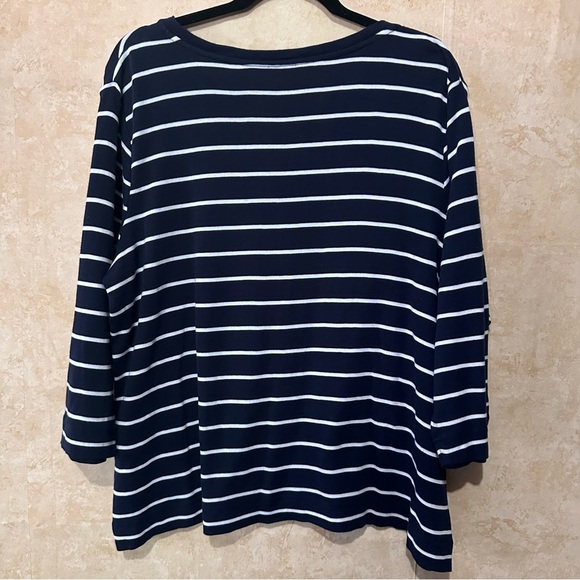 Chico's The Ultimate Tee Size 3 U.S. XL Navy White Striped 100% Pima Cotton - Picture 5 of 9